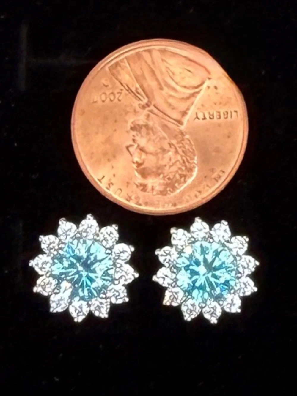 Elegant Silvertone and Blue Crystal Stud Pierced Earrings